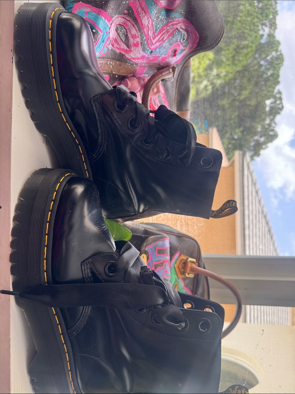 Dr. Martens Black Leather Platform Ankle Boots - Picture 2 of 6
